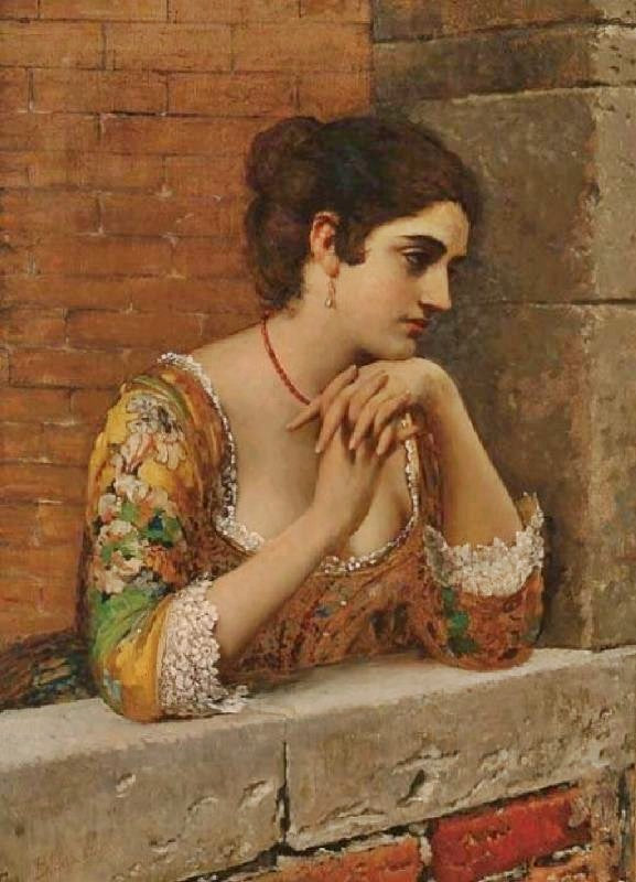 Venetian Beauty On Balcony by Eugene de Blaas