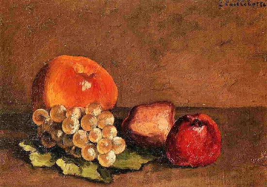 Peaches, Apples And Grapes On A Vine Leaf by Gustave Caillebotte