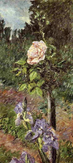 Rose With Purple Iris, Garden At Petit Gennevilliers by Gustave Caillebotte