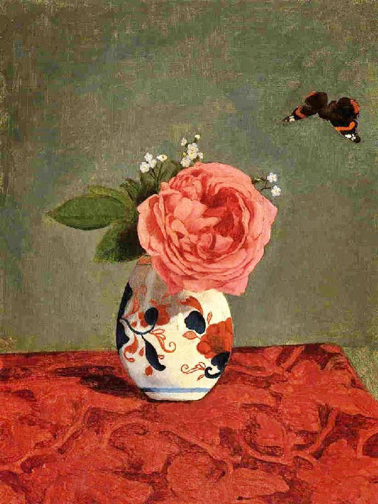 Garden Rose And Blue Forget-Me-Nots In A Vase by Gustave Caillebotte