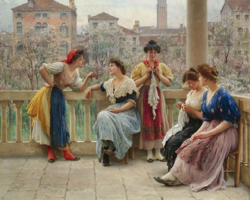 Conversation On The Terrace, Venice by Eugene de Blaas