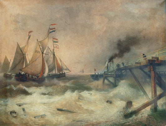 Fisherboats And Steam Vessels At The Pier Of Ostende by Andreas Achenbach