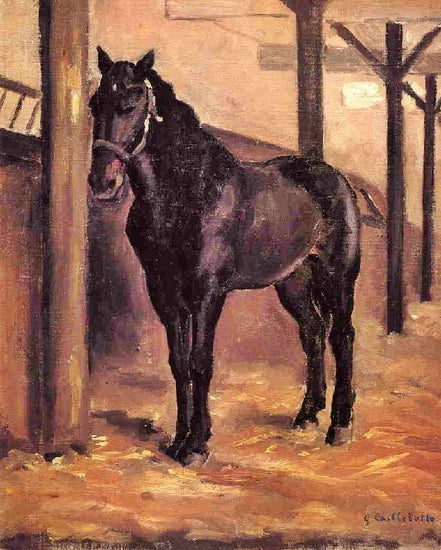 Yerres, Dark Bay Horse In The Stable by Gustave Caillebotte