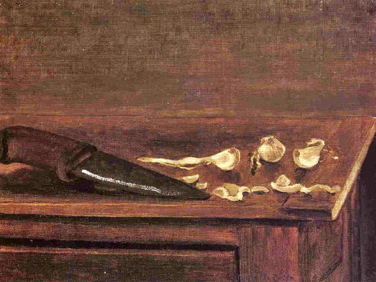 Garlic Cloves And Knife On The Corner Of A Table by Gustave Caillebotte