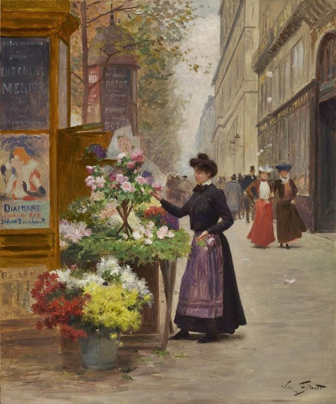 Flower Vendor On The Grandes Boulevards, Paris by Victor Gabriel Gilbert