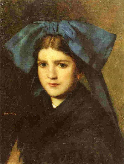 Portrait Of A Young Girl With A Bow In Her Hair by Jean-Jacques Henner