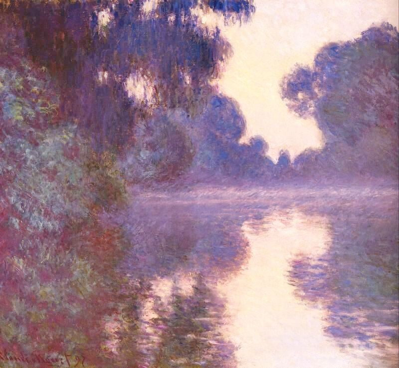 Misty Morning On The Seine Blue by Claude Oscar Monet