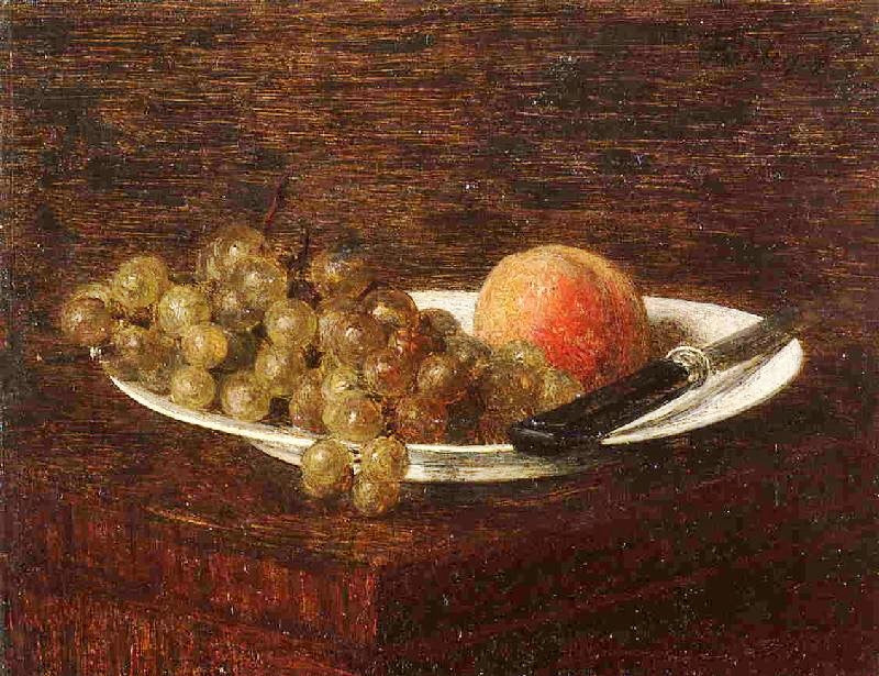 Still Life: Peach And Grapes by Henri Fantin-Latour