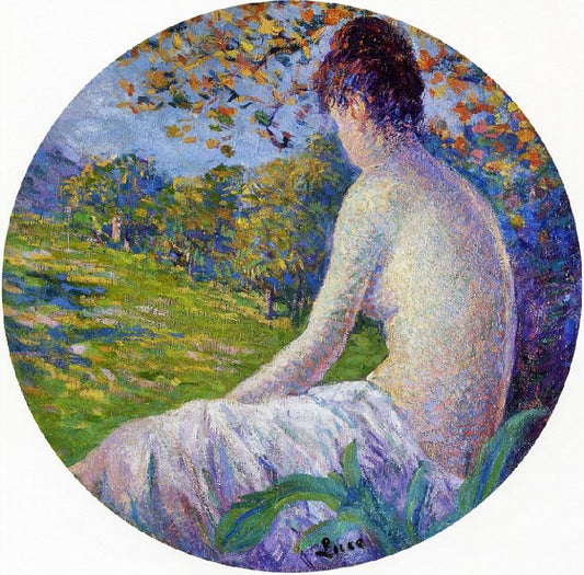Seated Woman With A Red Screen In The Background by Maximilien Luce