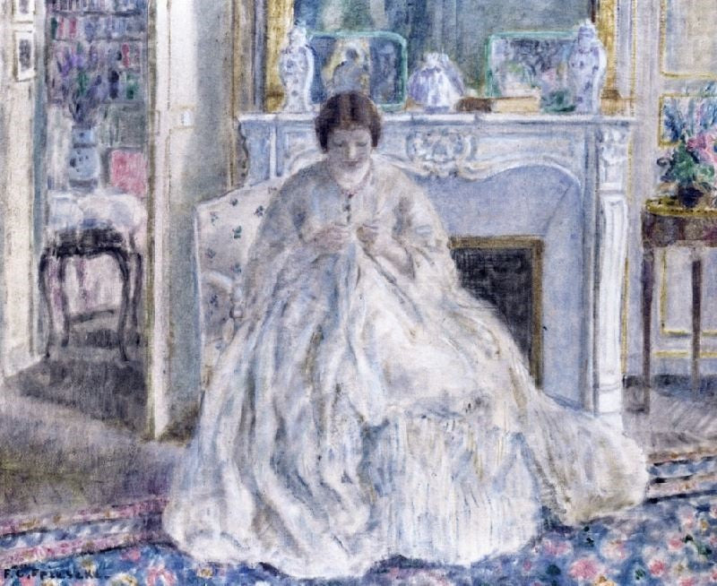 Woman Seated By A Fireplace by Frederick Carl Frieseke