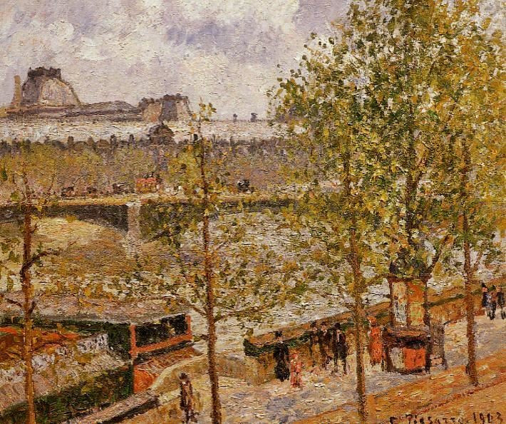 The Louvre, Morning, Sun, Quai Malaquais by Camille Pissarro