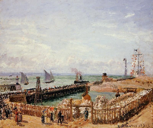 The Jetty, Le Havre, High Tide, Morning Sun by Camille Pissarro