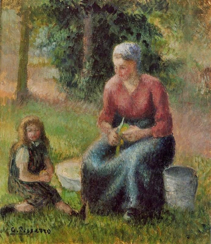 Peasant Woman And Her Daughter, Eragny by Camille Pissarro