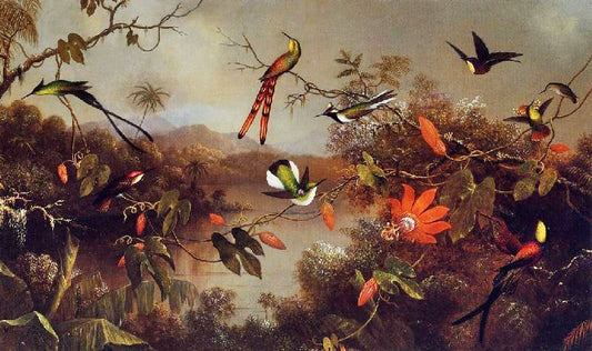 Tropical Landscape With Ten Hummingbirds by Martin Johnson Heade