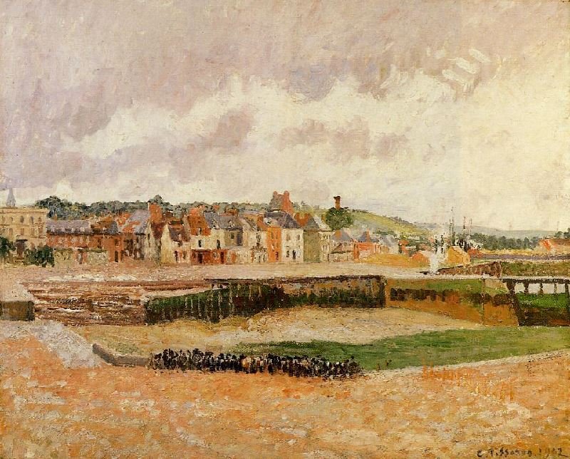 Afternoon, The Dunquesne Basin, Dieppe, Low Tide by Camille Pissarro