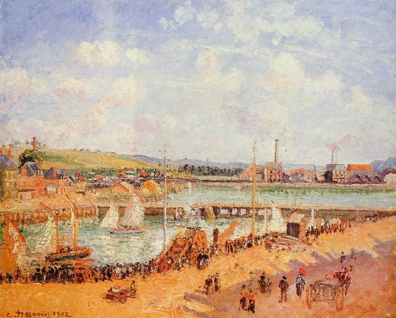 The Port Of Dieppe, The Dunquesne And Berrigny Basins: High Tide, Sunny Afternoon by Camille Pissarro