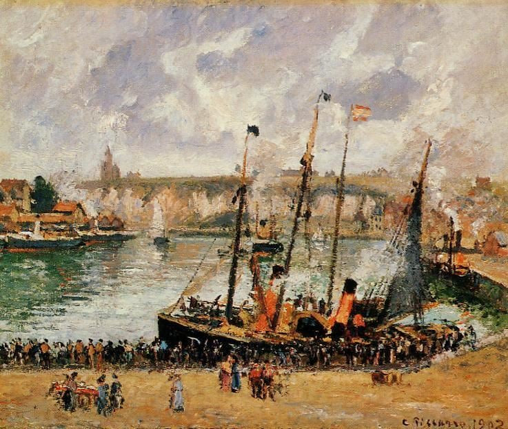 THE INNER HARBOR, DIEPPE: HIGH TIDE, MORNING, GREY WEATHER