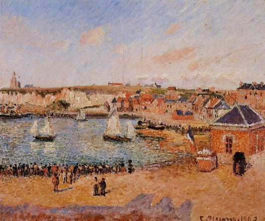 The Inner Harbor, Dieppe: Afternoon, Sun, Low Tide by Camille Pissarro