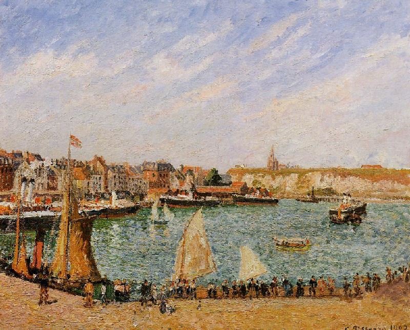 Afternoon, Sun, The Inner Harbour, Dieppe by Camille Pissarro