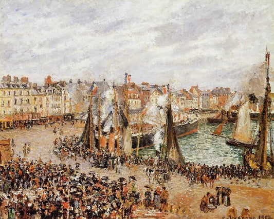 The Fishmarket, Dieppe: Grey Weather, Morning by Camille Pissarro