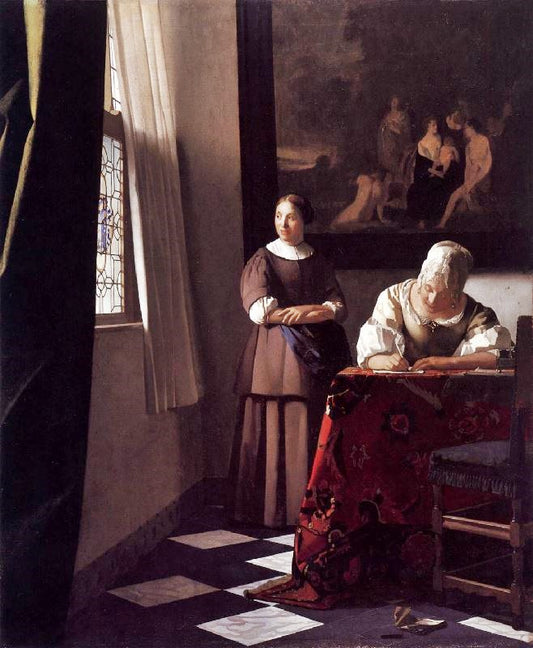 Lady Writing A Letter With Her Maid by Johannes Vermeer