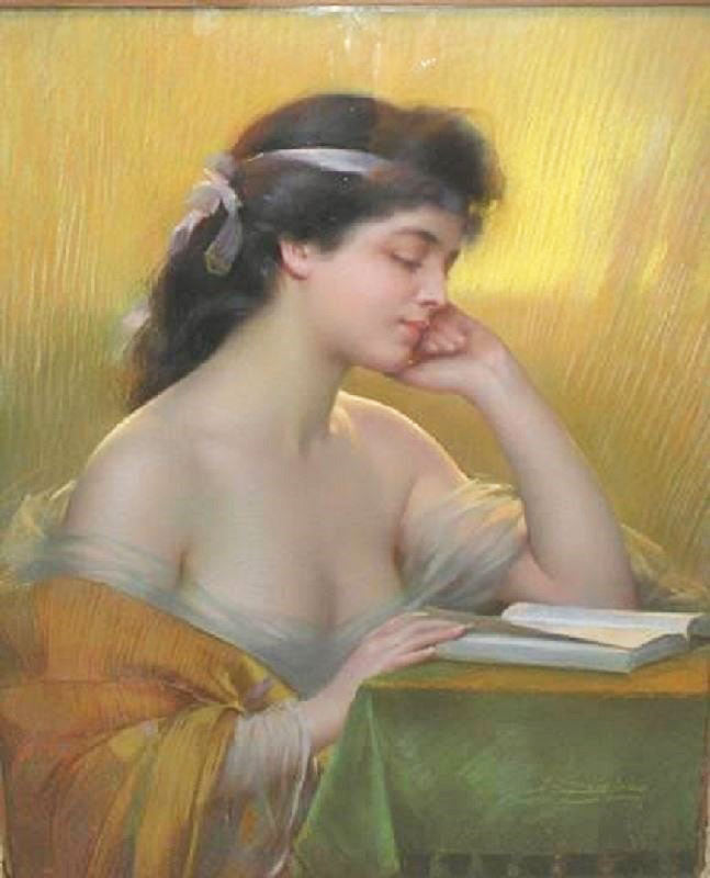 Portrait Of An Elegant Lady Reading by Delphin Enjolras