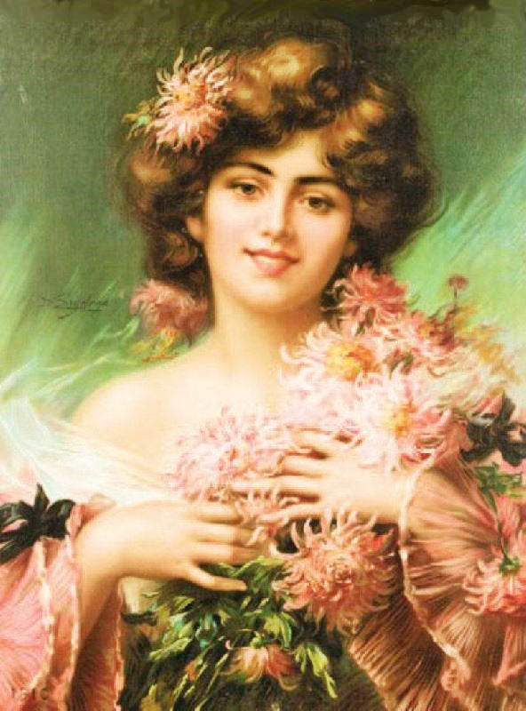 WOMAN WITH CHRYSANTHEMUMS