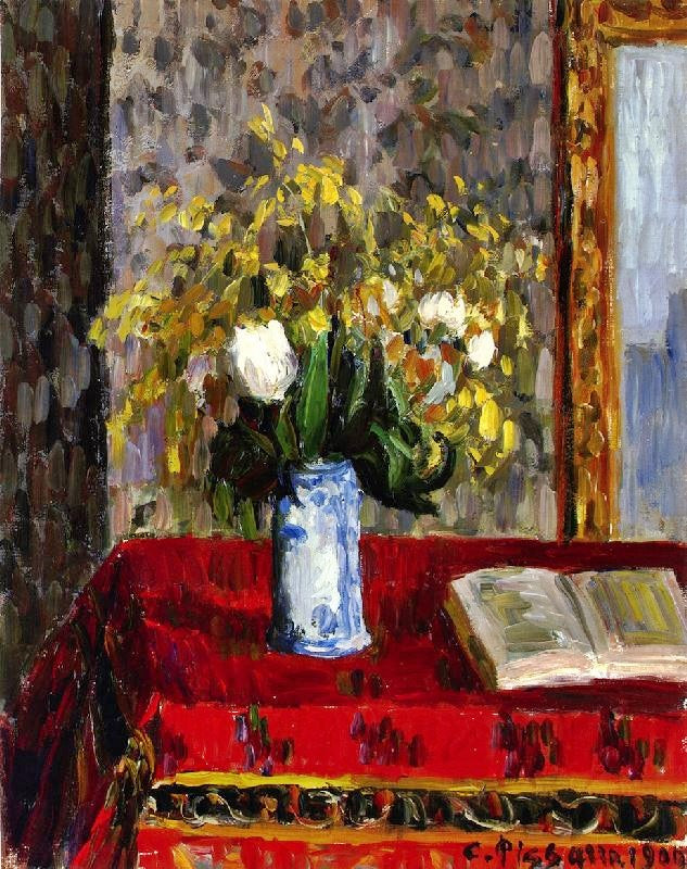 Vase Of Flowers, Tulips And Garnets by Camille Pissarro