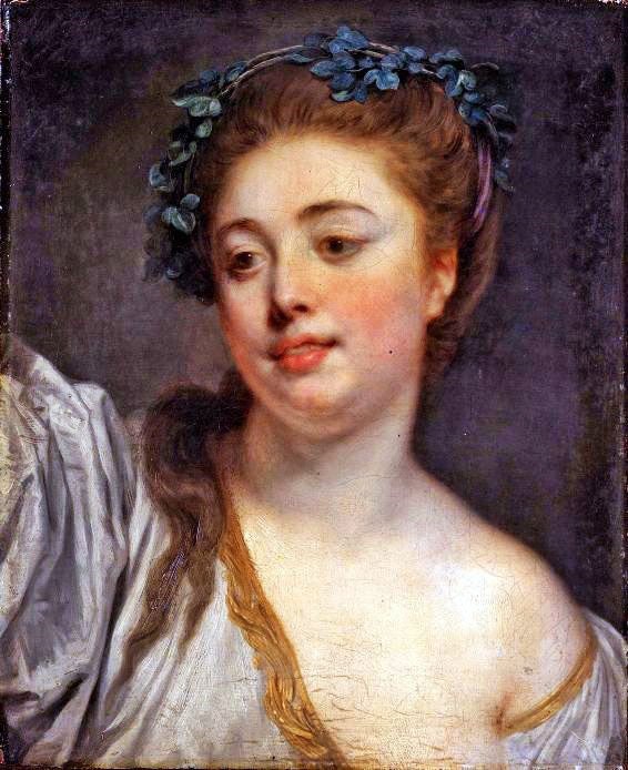 A YOUNG GIRL WEARING A LAUREL CROWN