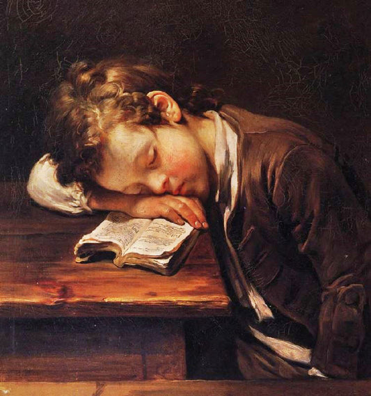 A Schoolboy Sleeping On His Book by Jean-Baptiste Greuze