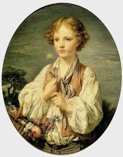 Young Boy With A Basket Of Flowers by Jean-Baptiste Greuze