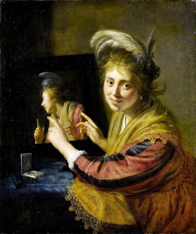 Lady At The Mirror by Paulus Moreelse