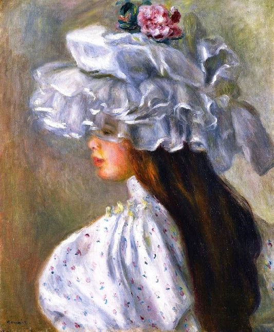 Woman In A White Hat by Pierre Auguste Renoir