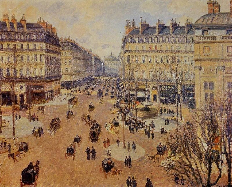 Place Du Theatre Francais: Afternoon Sun In Winter by Camille Pissarro