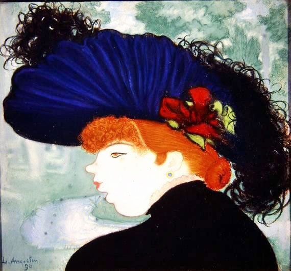 Red Haired Woman With A Blue Hat by Louis Anquetin