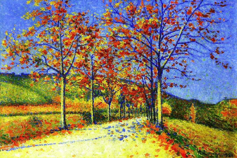 A Road With Almond Trees In Autumn by Achille Laugé