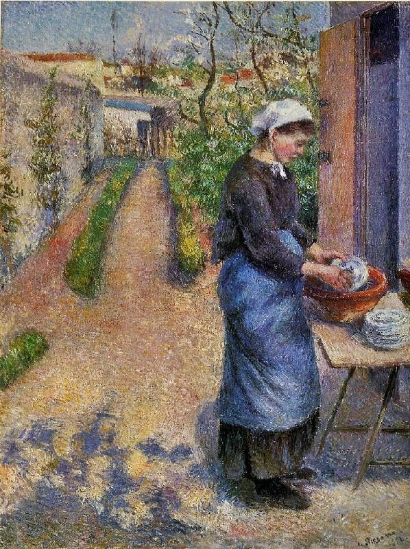 Young Woman Washing Plates by Camille Pissarro
