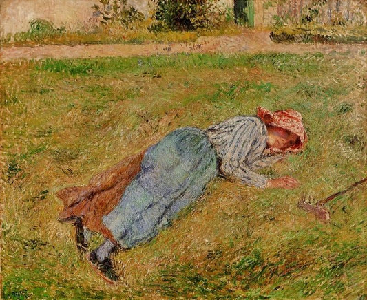 Resting, Peasant Girl Lying On The Grass, Pontoise by Camille Pissarro