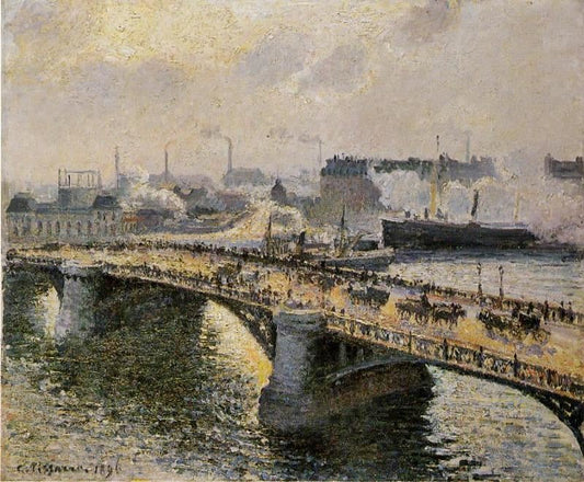 The Pont Boieldieu , Rouen: Sunset, Misty Weather by Camille Pissarro