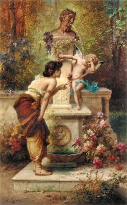 At Cupid’S Fountain by Hans Zatzka
