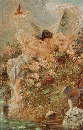 Two Fairies With A Swan by Hans Zatzka