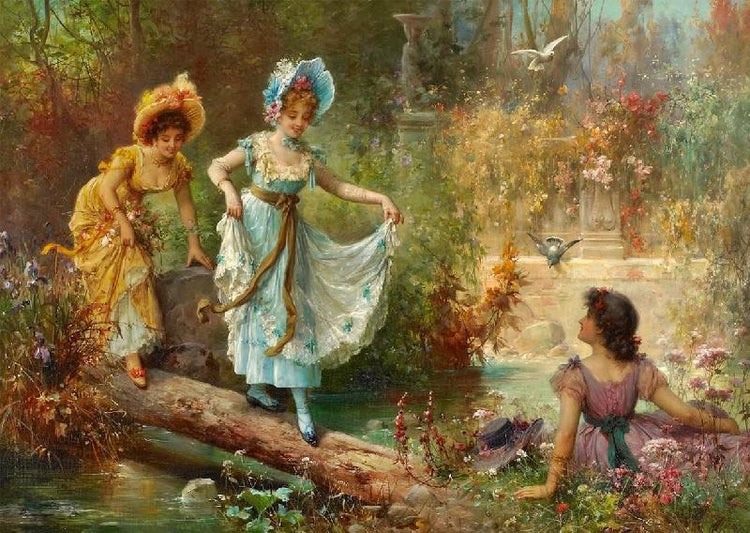 Crossing The Stream by Hans Zatzka