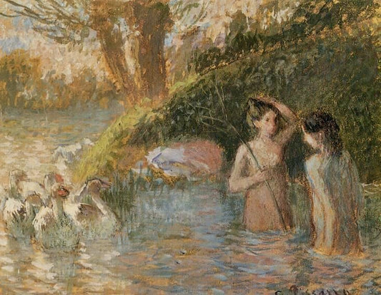 Bathing Goose Maidens by Camille Pissarro