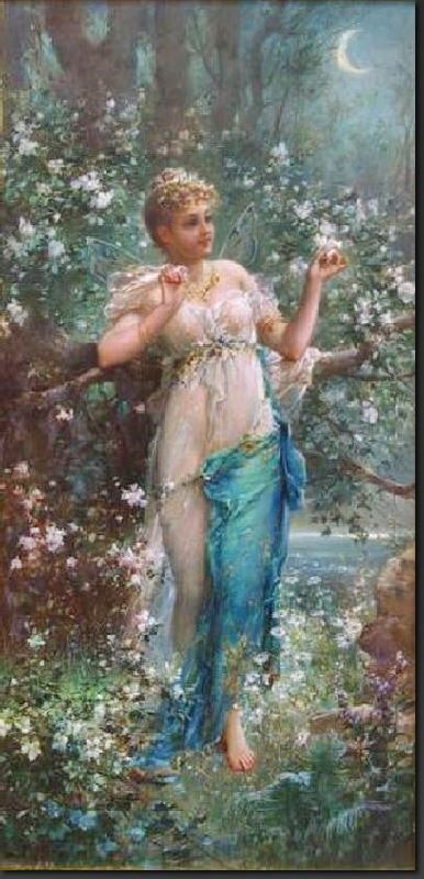 Beautiful Girl In The Moonlight by Hans Zatzka
