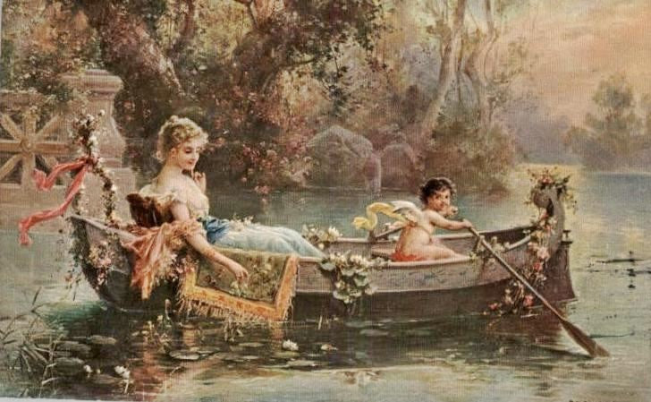 WOMAN AND CUPID IN A BOAT