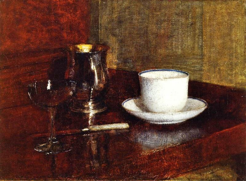 STILL LIFE: GLASS, SILVER GOBLET AND CUP OF CHAMPAGNE