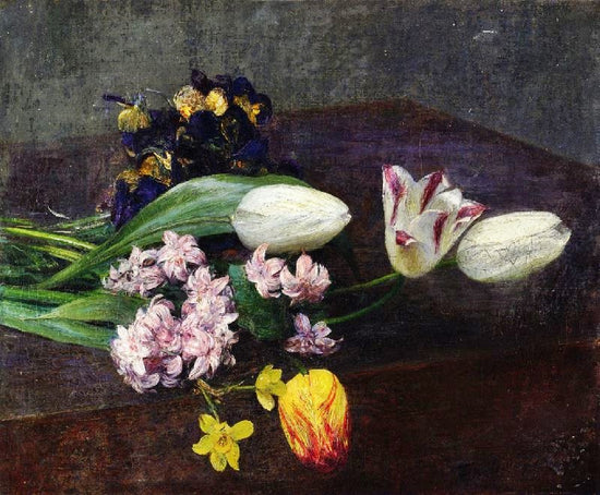 Hyacinth, Tulips And Pansies On A Table by Henri Fantin-Latour