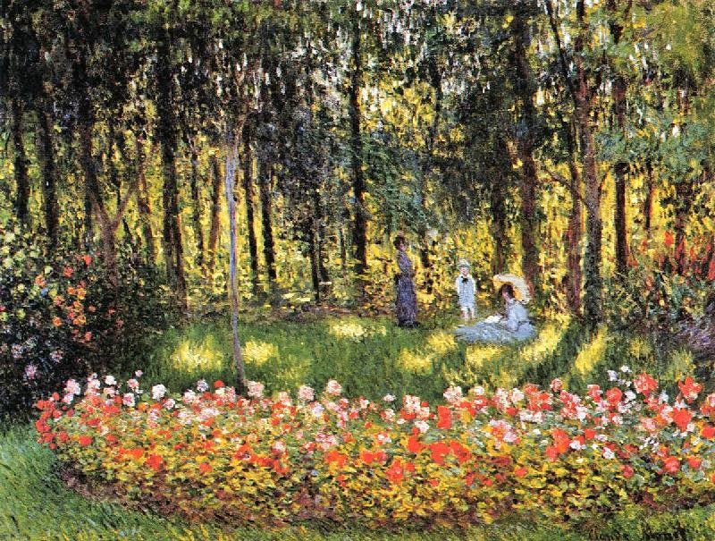 The Artist’S Family In The Garden by Claude Oscar Monet