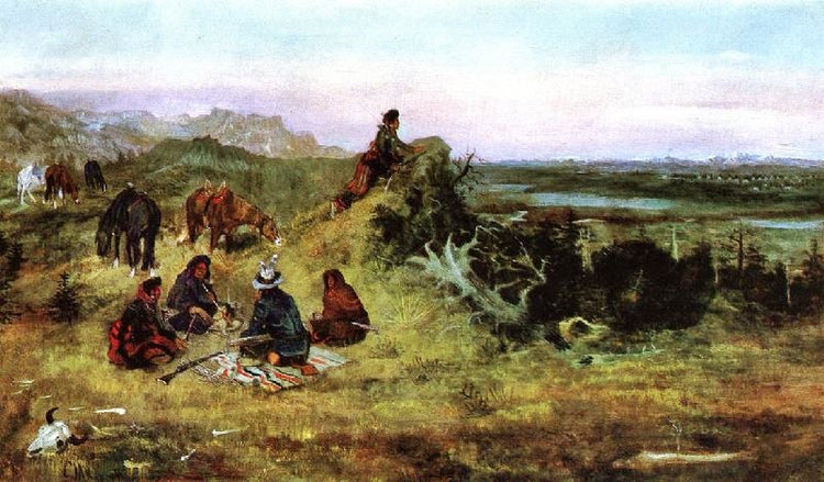 The Piegans Preparing To Steal Horses From The Crows by Charles Marion Russell