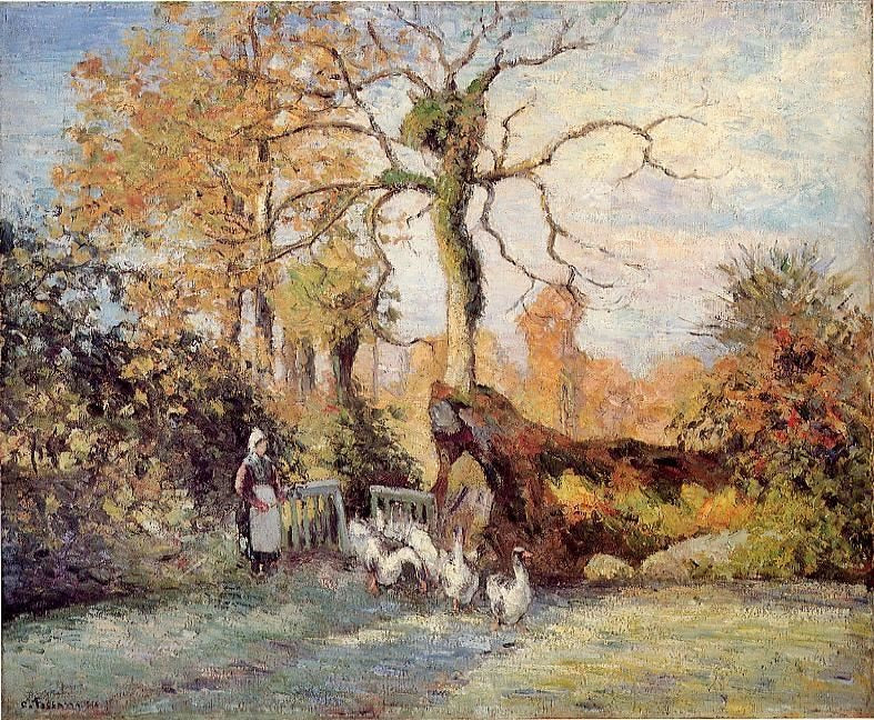 The Goose Girl At Montfoucault, White Frost by Camille Pissarro